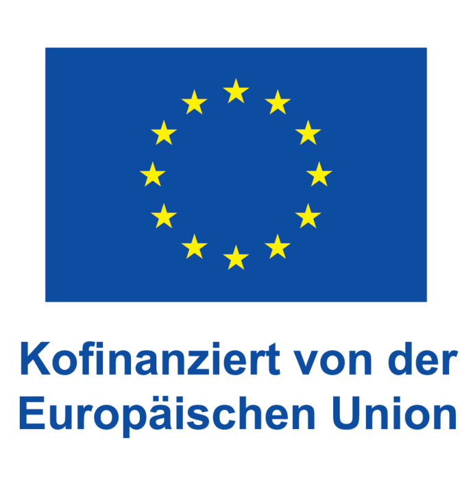Kofinanziert von der Europäischen Union: Logo der EU mit Sternen auf blauer Fläche