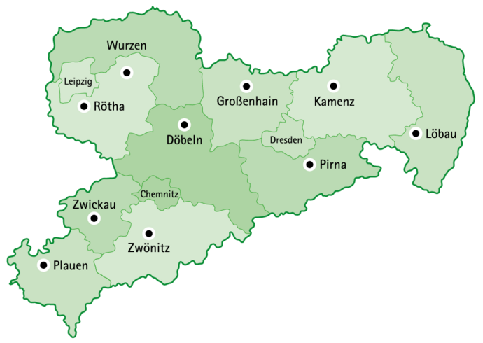 Sachsen Landkarte mit Standorten der FBZ und ISS
